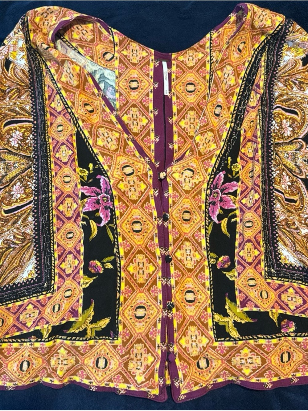 Free People Yellow Multi Paisley-Print Boho Blouse